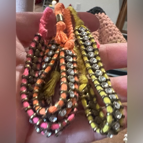 J. Crew Lot Of 5 Bracelets Neon Pink Yellow Orange Rhinestones & White Beads - Picture 9 of 12